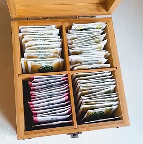 Tea Organizer Box 7.4" x 8.1" x 4.2" Bamboo Wood Organizer Storage Chest 4 Tall Adjustable Slots 100% Handmade Eco-Friendly Natural Kitchen Décor - view 6