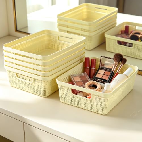 Plastic Storage Baskets, Small Pantry Baskets for Organizing, Woven Basket Organizer Basket Bins for Shelves, Organizer and Storage for Bathroom, Bedrooms, Kitchens (Milky white) - view 4