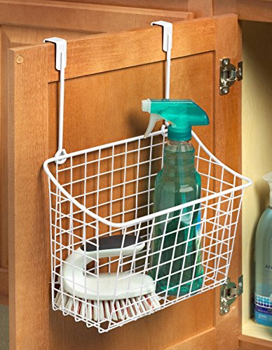 Large Over Cabinet Door Organizer White Wire Storage Basket for Kitchen Bathroom, Steel Hanging Cabinet Storage Organizer Basket Design Fits 0.75 Inch Cabinet Doors - view 2
