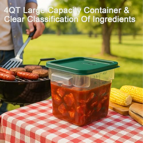 4 Pack 4QT Food Storage Containers with Green Lids - Square, Clear - view 6