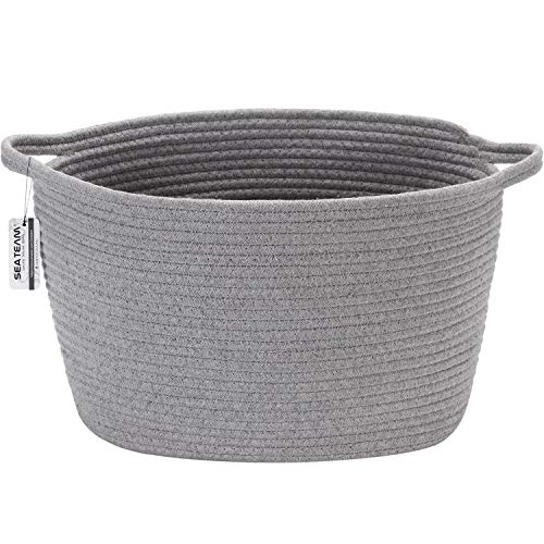 Storage Basket, Woven Cotton Rope Basket with Handles, Gray