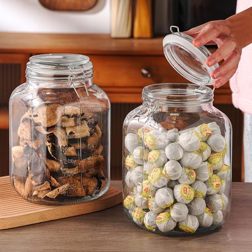 1.1 Gallon Large Glass Food Storage Jars with Airtight Lids,Set of 2 Square Wide Mouth Airtight Glass Storage Container,135oz Kitchen Mason Jar with Measurement Mark,for Flour Sugar Canning. - view 6