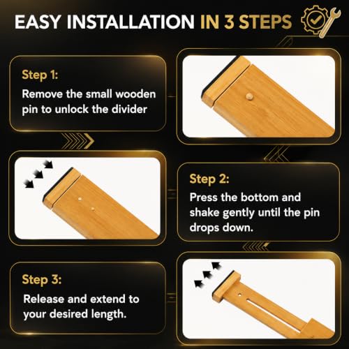 Adjustable Bamboo Drawer Dividers Expandable 8 Pack 17-22 Organizer - view 6