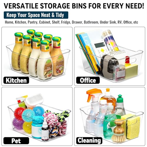 12 PACK Multi-Use Clear Plastic Storage Bins for Organizing w/Labels - Home, Kitchen, Pantry, Bathroom, Office, Cabinet Shelf Organizer Bins - SOHO Collection, RV, Fridge Organization Containers - L - view 6