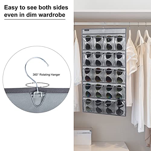Dual Sided Hanging Sunglasses Organizer Storage Wall Mounted Eyeglasses Holder Eyewear Display Case with 40 Clear Slots (40 Pockets-Grey) - view 5