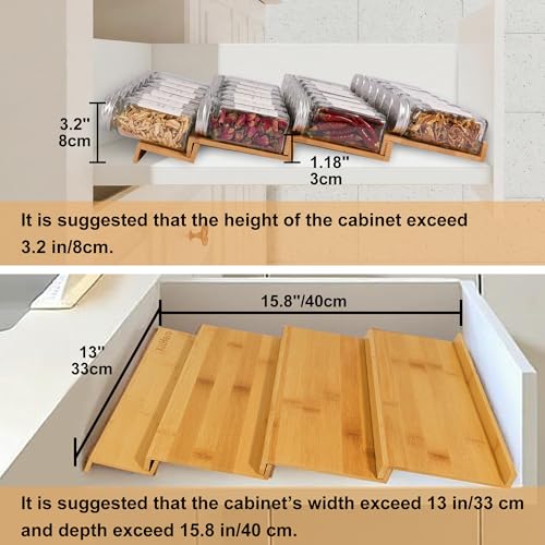 Spice Drawer Organizer with 28 Spice Jars and 216 Labels,Non-slip Rubber, Bamboo 4 Tier Spice Racks Tray Seasoning Containers for Kitchen Drawers,Cabinets,Countertops,13" Wide * 15.8" Deep - view 2