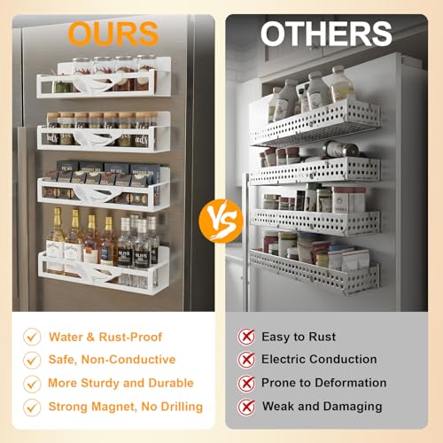 Magnetic Spice Rack for Refrigerator, 4-Pack Metal Seasoning Organizer for Kitchen Storage Organization, Space Saving Magnetic Shelf for Fridge, Pantry, Laundry Room, White - view 6