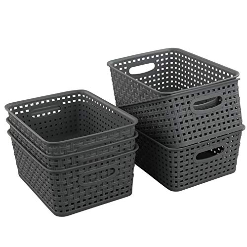 Plastic Storage Basket, 10.03" x 7.59" x 4.09", Pack of 6, Gray