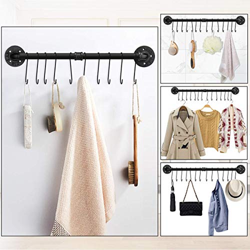 31.5 inch Pot Rack, Kitchen Wall Mounted Detachable Pan Lid Utensils Organizer Hanging Rail with 14 Hooks, Black - view 5