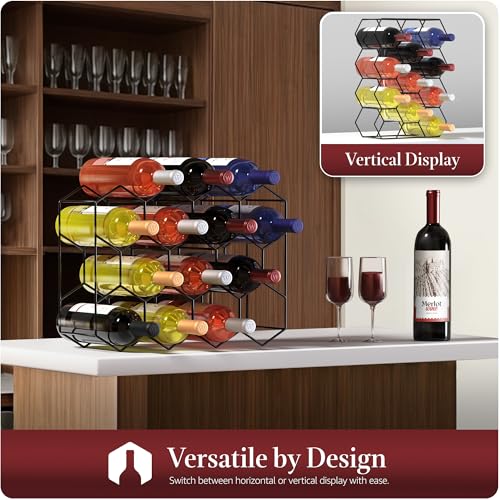 Countertop Wine Racks, Stackable Bottle Storage (14 Bottle, Black) - view 4