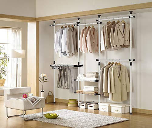 Deluxe Pants & Shelf Hanger Heavy Duty One Touch Load 880LBS Clothing Racks for Hanging Clothes Metal Wardrobe Closet Garment Tension Rod Freestanding Ivory Height Adjustable PHUS-0052 - view 3