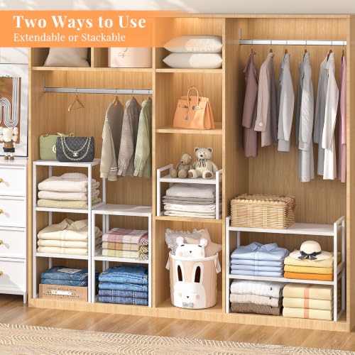 2 Pack Stackable Closet Organizers and Storage Shelves, Expandable Metal Clothing Shelf, Adjustable Shelving Unit for Cabinet Wardrobe, Kitchen, Pantry, Sweater Clothes Cube Storage Organizer - view 4