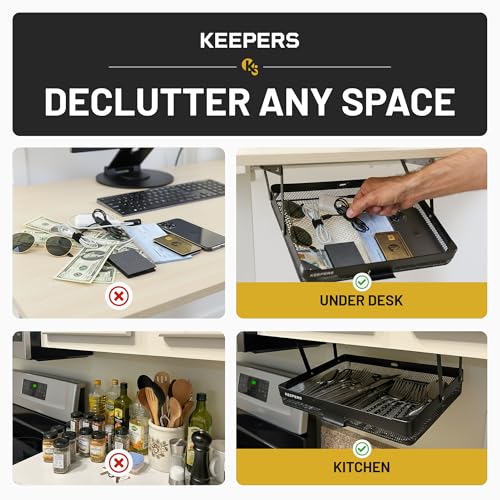 KEEPERS Anything Keeper – Compact 11x10 in Under Cabinet Pull-Down Basket, Hidden Steel Organizer for K-Cups, Spices & Small Items, Magnetic Close, Kitchen RV Desk – Black - view 3