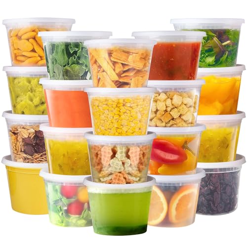 Deli Containers with Lids 16 oz - Disposable Soup Containers with Lids 48 Sets - Plastic Containers with Lid, Food Storage Containers with Lids, BPA Free/Microwave/Freezer/Dishwasher Safe
