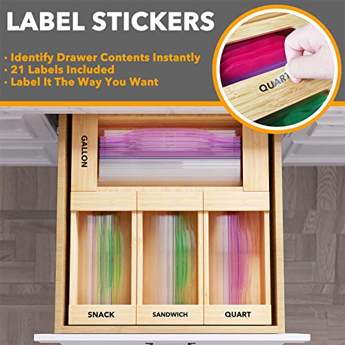 Bamboo Drawer Dividers with Inserts 6 Dividers with 12 Inserts (17-22 in) Bag Storage Organizer for Kitchen Drawer (4 Pack) - view 7