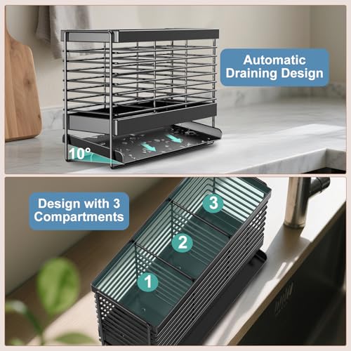 Utensil Holder, Drying Rack with Automatic Drain Tray for Kitchen Counter - view 4