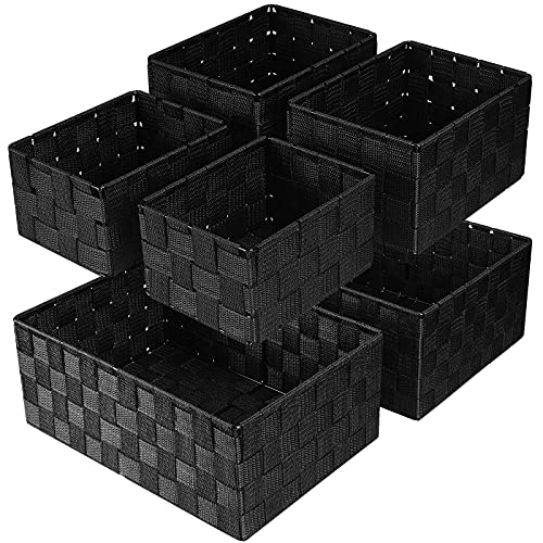Storage Baskets: 6 Pack Stackable Woven Storage Bins, Black
