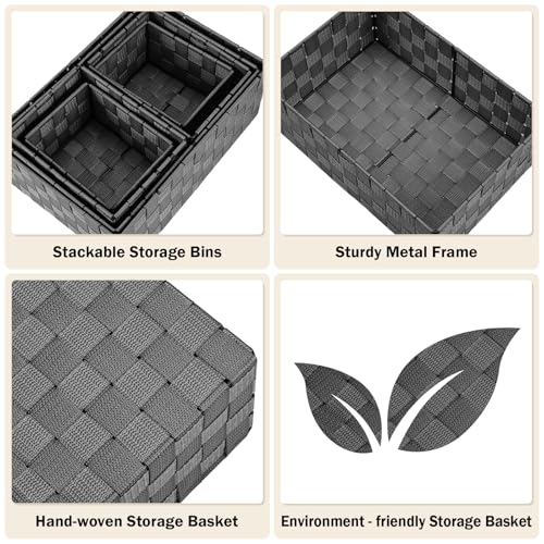 Storage Baskets: 6 Pack Stackable Woven Storage Bins, Black - view 4