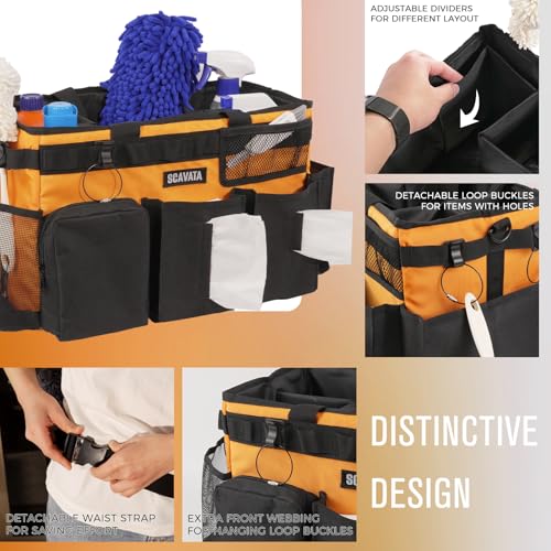 Wearable Cleaning Caddy Bag, Cleaning Caddy Supplies Organizer with Handle & Shoulder Straps for Housekeepers, Under Sink & Car Cleaning Tool Organizers with 4 Foldable Divider (Orange) - view 3