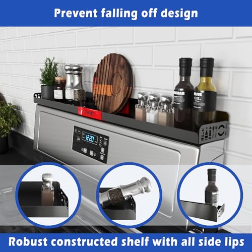30" Magnetic Stove Top Shelf – Black Spice Rack with Red HOME Design – Seasoning Organizer for Back of Stove – Over Stove and Kitchen Storage Shelf - view 5