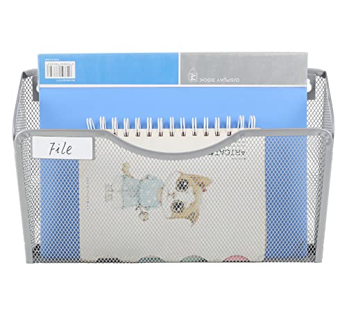 6 Pack Wall File Organizer with Label Panel, Metal Mesh Hanging File Folder Holder for Letter/A4 Size Folders, Vertical Wall Mount Mail Sorter for Office Paperwork, Classroom, Silver - view 2