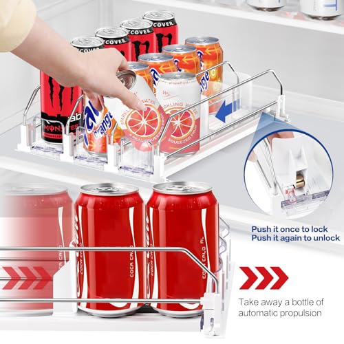 Drink Organizer for Mini Fridge, Automatic Pusher Drink Dispenser for Refrigerator, Soda Can Organizer for Beer Beverage, Holds up to 16 Cans 4Row (Depth12.2 xWide13.4) - view 4