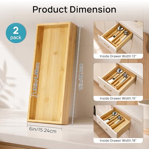 2 Pack Bamboo Drawer Organizer Boxes, Junk Drawer Storage Trays - view 2