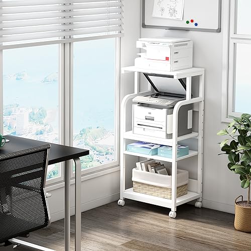 4 Tier White Printer Shredder Stand with Storage for Home Office - view 3
