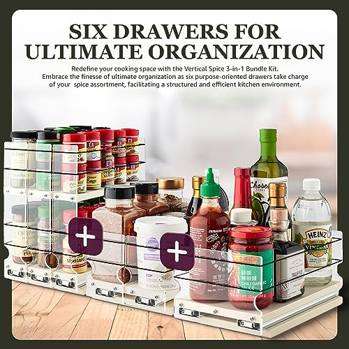3-in-1 Bundle Kit - Sliding Spice Rack & Pull Out Spice Rack for Inside Cabinets - Cabinet Organizer w/Shelves for Upper Kitchen Cabinets - Pantry Organizers & Storage - Made in USA - view 3