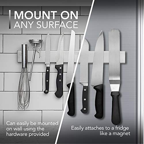 16 Inch Magnetic Knife Holder for Refrigerator, Magnetic Knife Holders for Fridge or Kitchen Wall No Drilling, Magnet Strips for Knives & Metal Utensils, Tool Rack, Stainless Steel - view 4