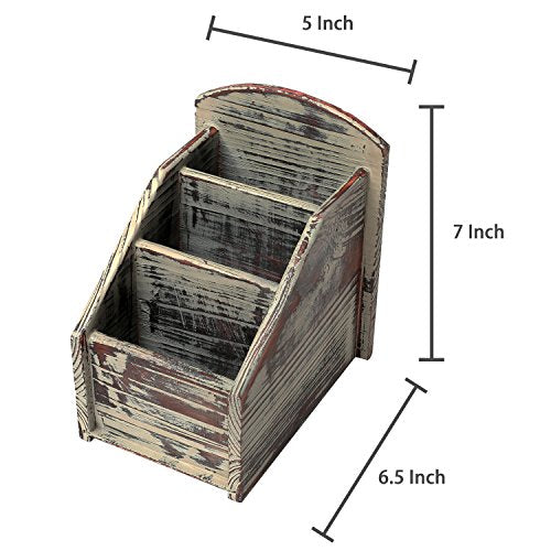 Torched Wood Remote Control Holder, 3-Compartment Tabletop Organizer - view 5