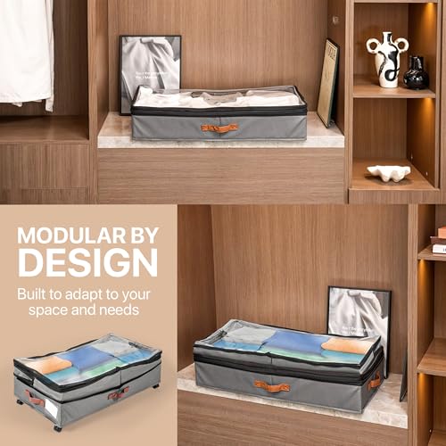 Expandable Under Bed Storage with Wheels 2 Pack – Large Under Bed and Closet Storage - Expandable Storage Bins with Lid & Dividers, Low Profile Storage Solution for Clothes, Shoes Great for Dorm Rooms - view 2