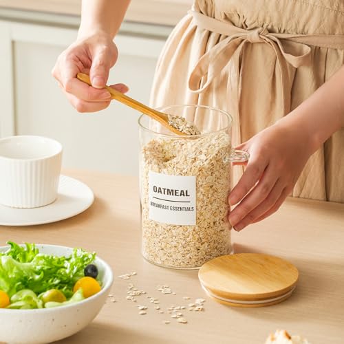 6 Pack 32oz Glass Jars with Bamboo Lids,Glass Storage Containers with Lids,Clear Airtight Food Storage Jar for Coffee,Tea,Sugar,Flour,includes 168 Pantry Labels & Spoons,3mm Thick Canisters - view 2