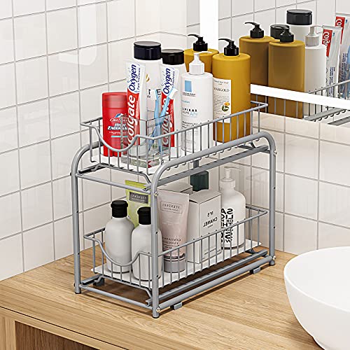 2-Tier Pull Out Organizer Under Sink Sliding Cabinet Rack,Sliver - view 4