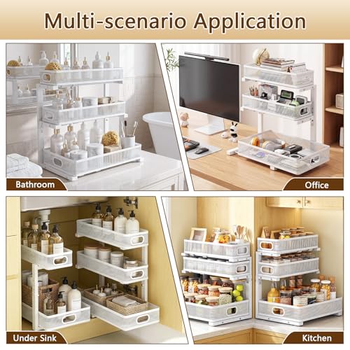Under Sink Organizer, 2-Pack 3-tier Under Sink Storage Organizer Adjustable Height Easy Assembly Pull Out Cabinet Organizers Basket for Bathroom Kitchen Pantry Home Organization - view 4