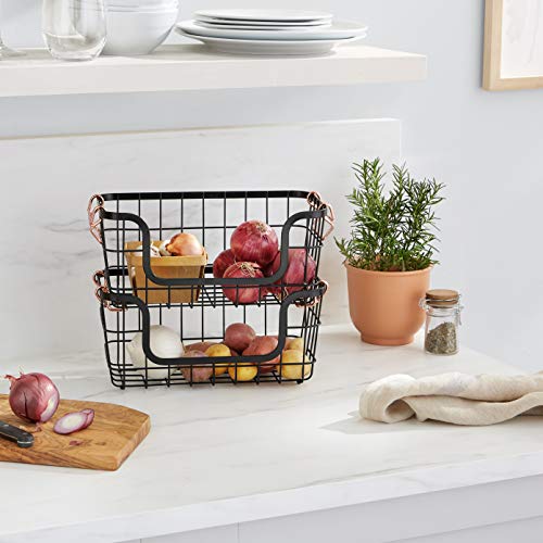 Stackable Metal Wire Rectangular Storage Baskets for Kitchen, Bathroom or Pantry Organizing, 2 Count, Black - view 2