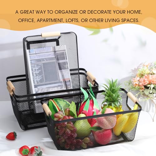 4 Pcs Mesh Wire Baskets for Organizing, Large, Black - view 4