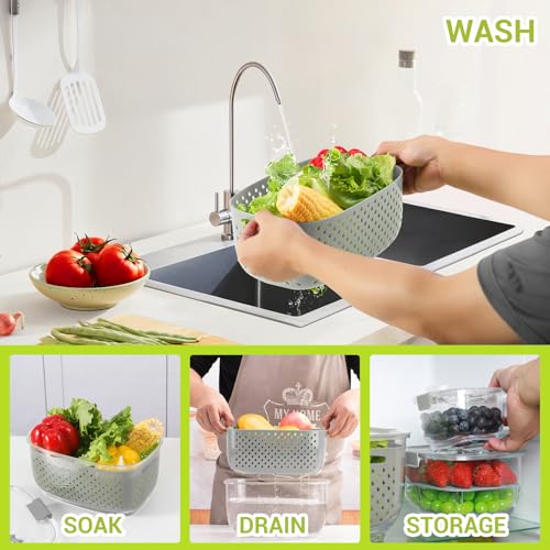 Fresh Produce Vegetable Fruit Storage Containers 3Piece Set, BPA-free Fridge Storage Container, Partitioned Salad Container, Fridge Organizers, Used in Storing Fruits Vegetables, Gray - view 4