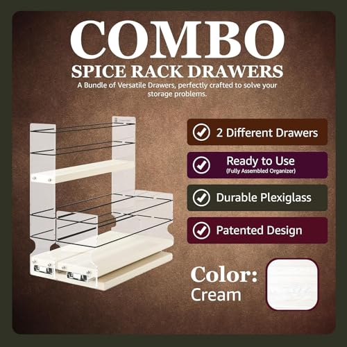 Combo Spice Rack Drawer - Pull Out Pantry Organizers and Storage - Kitchen Cabinet Organizer - Seasoning Sliding Caddy - Made in USA (5.75" W x 10.75" H x 10.60" D, Partially Assembled) - view 4