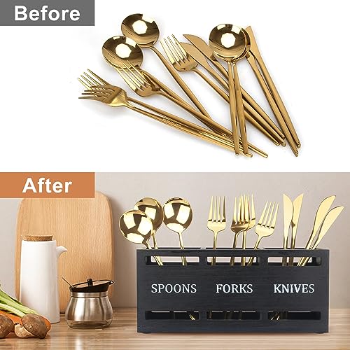 Wooden Silverware Caddy for Party Cutlery Utensil Holder Organizer Counter - view 6