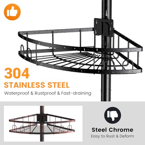 Adjustable Tension Pole Shower Caddy: Rustproof Corner Bathroom Organizer - view 3