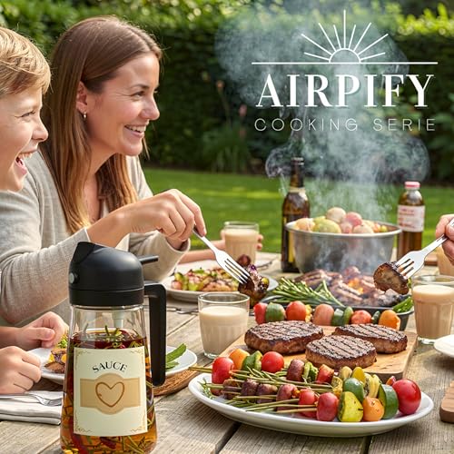 Glass Olive Oil Sprayer for Cooking 16oz/470ml – Transparent 2-in-1 Glass Oil Sprayer & Dispenser with 9 Labeled Stickers, Kitchen Gadgets & Air Fryer Accessories, Olive Oil Dispenser – Black - view 2