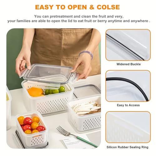 3pcs 4 in 1 Fruit Storage Containers for Fridge with Removable Colanders - view 5