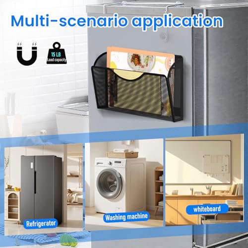 Magnetic File Holder 3PCS Wall File Folder Organizer, No Drilling Hanging Magazine Rack for Refrigerator, Document Paper Mail Folder Holders Office File Magnetic Organizer (Black) - view 5