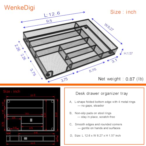 2-Pack 6-Compartment Mesh Office Drawer Organizer Tray, Black - view 3