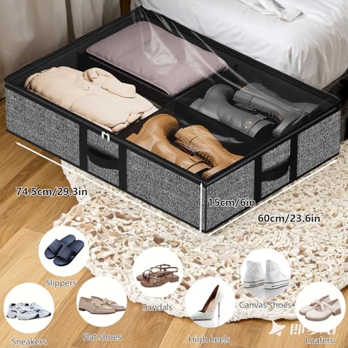 Under the Bed Shoe Organizer Fits 12 Pairs and 4 Pairs Boots,Sturdy & Breathable Materials,Underbed Storage Solution for Kids Men & Women Shoes,Great Space Saver for Your Closet Set of 2 - view 2