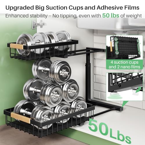 Under Sink Organizer, 2 Tier Under the Sink Storage, Slide out Pull out Cabinet Organizer Shelf, Metal Sliding Drawer for Kitchen Bathroom Pantry Closet Organization Rack, Black, 2 Pack - view 4