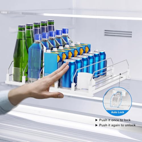 Drink Organizer for Fridge,5 Rows Fridge Soda Can Organizer,20oz 16oz 12oz-Self Pushing Soda Dispenser for Fridge,Adjustable Width-Holds up to 25 Cans,White - view 3