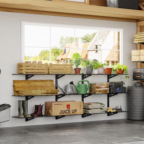 2 Pack 3-Tier 1x4ft Garage Storage Wall Shelving, Black - view 2