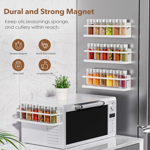 Magnetic Spice Rack for Refrigerator, Magnetic Fridge Shelf for Kitchen Spice Organizer, Spice Rack Wall Mount, Fridge Organizers and Storage (2, White) - view 3